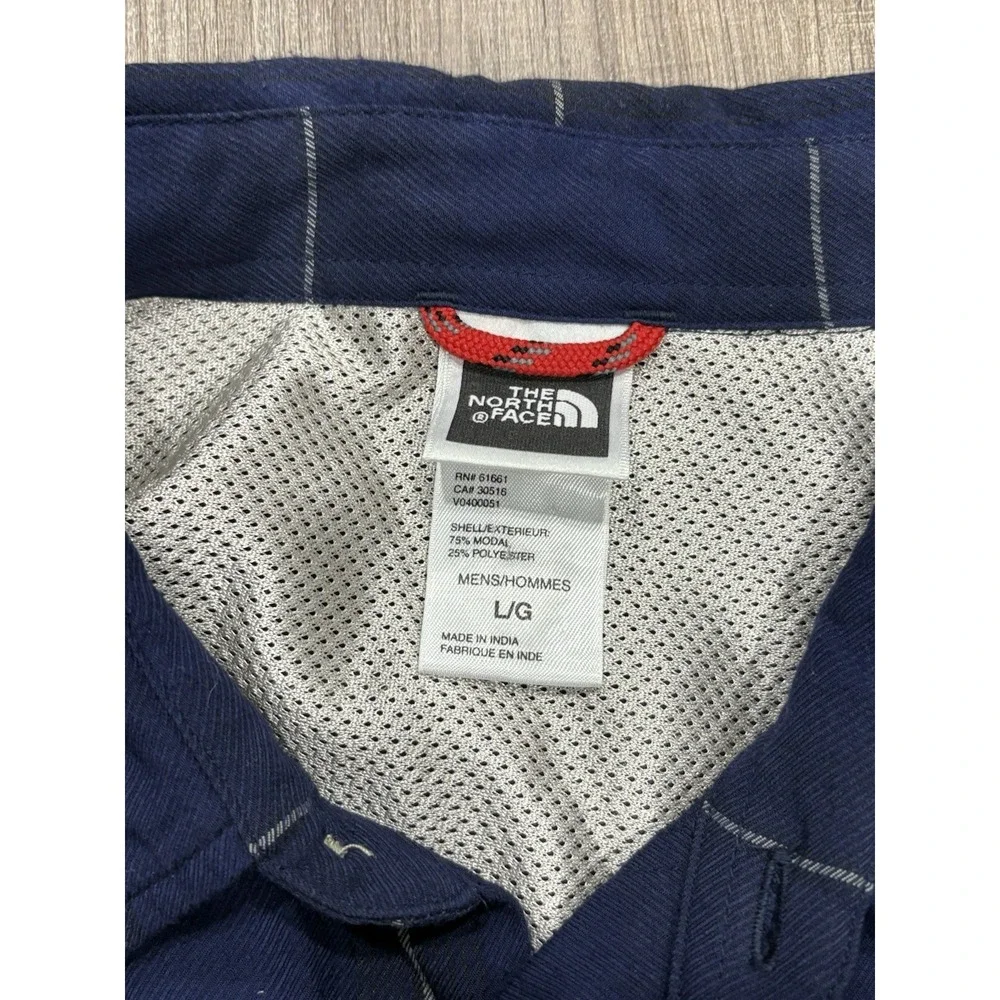 The North Face Shirt Mens Large Blue Plaid Long‎ Sleeve Button Up  Zip Pocket